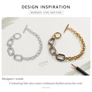 Pulsera de eslabones bicolor de acero inoxidable con baño de oro de 14K al vacío, 210 mm, 25.4 g - Product Image 3