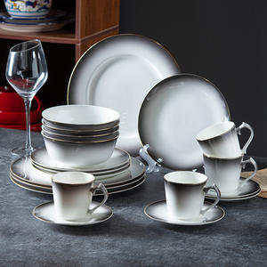 Service de table 16 pièces en porcelaine fine à dégradé de couleurs créatif, motif bord doré personnalisable, pour la maison et l'hôtellerie, en céramique, sûr - Product Image 1