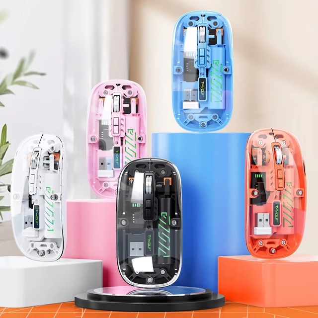 T-WOLF X11 Dual Mode BT 2.4G Optical Wireless Mouse Ergonomic Portable Mini USB Interface Slim Transparent Silent Wireless Mouse