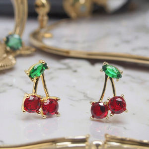 أقراط مرصعة بورق كرز زركون أحمر مجوهرات نسائية ثاقبة للأزياء كريستال متدلية لحفلات التخرج وعيد الميلاد وهدايا زفاف جديدة - Product Image 5