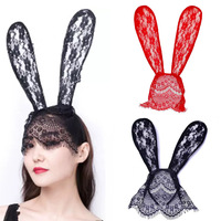 Serre-tête de fête fait main pour femme, style européen et américain, tendance, sexy, avec voile en dentelle et oreilles de lapin, couvrant le visage, pour costume de bal