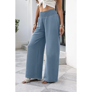 Pantalones Anchos de Cintura Alta para Mujer con Bolsillos, Casuales, Transpirables, Mezcla de Algodón y Spandex, Diseño Simple - Product Image 3