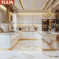 Meubles de cuisine modulaires contemporains de luxe avec fermeture amortie et plan de travail en quartz pour villa