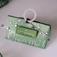 Boîte cadeau en papier à surface pailletée, décor perlé, carton portable, emballage délicat pour bonbons de mariage