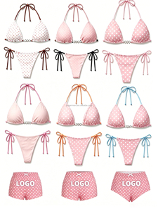 Conjunto de Bikini Personalizado <span class=keywords><strong>para</strong></span> Mujer con Estampado de Lunares Rosas, Logotipo Personalizado, Traje de Baño de Dos Piezas Sexy de Alta Gama <span class=keywords><strong>para</strong></span> <span class=keywords><strong>Playa</strong></span> de Verano - Product Image 1