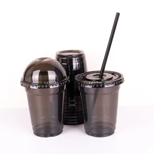 Gobelet noir à fond plat PET avec logo personnalisé gobelets de couleur en plastique jetables 300ml