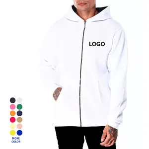 Factory OEM Mens Oversized Blank Zip Up Hoodies For Custom Logo Fashion Streetwear Double Layer Thick No String Hooded With Zip