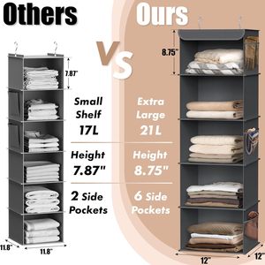 5 <b>Shelf</b> Hanging Closet Organizer Dark Gray Fabric Storage Bedroom <b>Hook</b> Type Neatening Organizer - Product Image 4