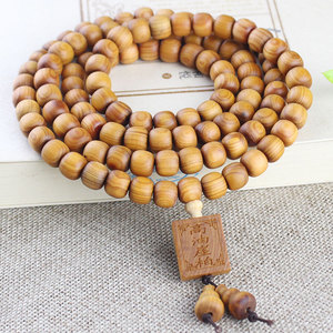 Perles de prière bouddhistes en bois de cyprès, 108 perles, forme baril, bijoux unisexes, haute teneur en huile, pour cérémonies religieuses - Product Image 1