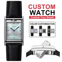 Montre rectangulaire Reverso rotative à 180° avec logo personnalisé, cadran pliable double face, double fuseau horaire, design assorti