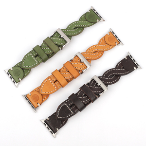Correa para reloj Correa 44mm 40mm 42mm <span class=keywords><strong>38mm</strong></span> correa de reloj de cuero de vaca Retro pulsera trenzada reloj serie 7 6 5 4 3 <span class=keywords><strong>SE</strong></span> 45mm 41mm - Product Image 2