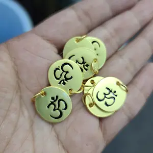 JS1700 Matte Gold Finish Enamel Spiritual Yoga Ohm Om Symbol Disc Charm lotus charms,,buddhist charms pendant for bracelets