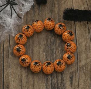 Fashion <b>Personalised</b> Pumpkin Spider Print <b>Beaded</b> <b>Bracelet</b> Jewelry Halloween Wooden Beads <b>Bracelet</b> for Party - Product Image 4