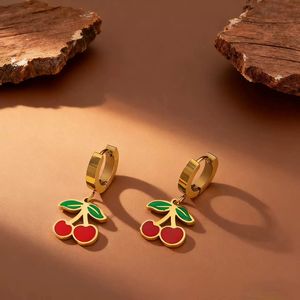 18K 금도금 스테인리스 스틸 목걸이와 체리 펜던트 주얼리 세트, 칼라 체인 스테인리스 스틸 주얼리 세트 - Product Image 2