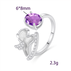 8 Lindos Anillos Ajustables con Forma de Caballitos de la Suerte, Piedras Naturales Ovaladas de 6*8mm, Plata 925, Joyería de Piedras Preciosas Coloridas al por Mayor - Product Image 6