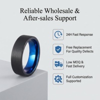 Bague de mariage pour homme en acier inoxydable plaqué bleu-noir, 6 mm et 8 mm, surface brossée, ajustement confortable, vente en gros, stock en vrac