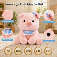 Boneka Babi Custom 22cm, Boneka Plush OEM Produsen Grosir Mainan Plush dengan Desain Bib Pita Gingham dan Renda, Hadiah Anda