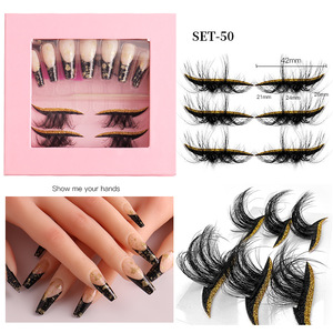 <span class=keywords><strong>Faux</strong></span> <span class=keywords><strong>Ongles</strong></span>, <span class=keywords><strong>Cils</strong></span> Entiers et Kit de Luxe d'<span class=keywords><strong>Ongles</strong></span> à Presser avec <span class=keywords><strong>Colle</strong></span> – Vente en Gros, Remise de Noël, 3 Paires 8D - Product Image 3