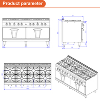 Cuisinière à gaz commerciale à 4 brûleurs, four encastré industriel, armoire en acier inoxydable, four commercial