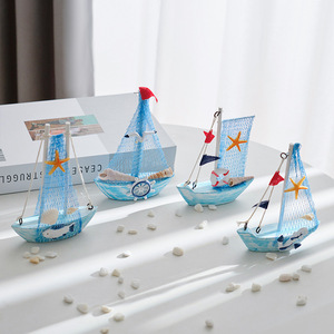 โมเดลเรือใบจิ๋ว 15 ซม. สไตล์เมดิเตอร์เรเนียน ของตกแต่งไม้ งานฝีมือเรือประดับ - Product Image 3