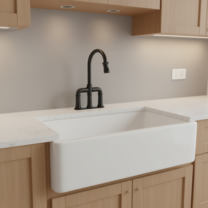 Évier de cuisine en céramique blanche Dk Design 24x19, style ferme, à simple bac, finition brillante - Product Image 2