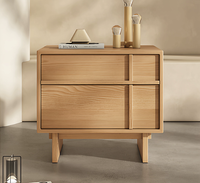 Mesa de Noche de Madera Maciza Moderna y Minimalista con Dos Cajones, Mesa Auxiliar con Acabado de Madera para Dormitorio u Hotel