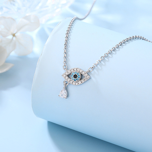 Collana di talismano in argento 925 retrò semplice per <span class=keywords><strong>le</strong></span> donne gioielli di moda-<span class=keywords><strong>lacrime</strong></span> di goccia d'acqua occhi blu <span class=keywords><strong>del</strong></span> diavolo per catene di maglione regalo - Product Image 4