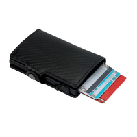 Dompet Kartu Mewah Hadiah Sempurna Penjepit Uang Fashion Serat Karbon Kulit Paduan Aluminium Penutup Tombol RFID Kartu Kredit