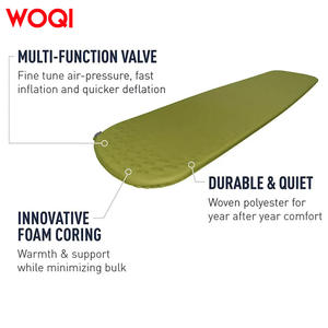 Matelas de couchage auto-gonflant Woqi Mummy 75D TPU, imperméable, pour la randonnée, le camping et les activités de plein air, vert olive - Product Image 5