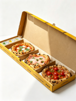 Boîte à pizza personnalisée à trois compartiments, boîte d'emballage recyclable en carton ondulé pour la livraison de restaurants