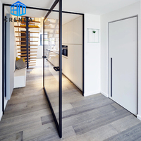 Porte d'entrée en acier à fermeture douce, porte de sécurité en acier noir, porte pivotante française en acier avec grilles
