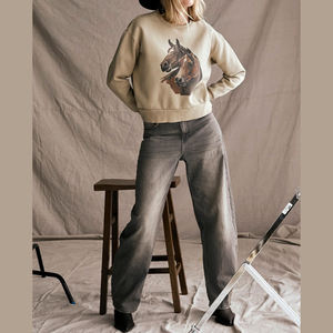 Felpa da Equitazione con Stampa Equestre sul Petto, Vestibilità Ampia e Collo Tondo, Foderata in Pile, per Uso Quotidiano - Product Image 6