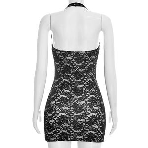 Viviblook C26DS035 Women Summer Casual Dresses New Low Neck Sexy <b>Lace</b> Halter Mini Bodycon Dress for Ladies - Product Image 3
