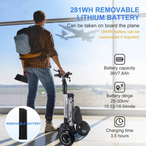 สกู๊ตเตอร์ไฟฟ้าพับได้ EU Warehouse รุ่น ES35-B ความเร็วสูง 24 กม./ชม. 250 วัตต์ กันน้ำ แรงทรงพลัง น้ำหนักเบา แบตเตอรี่ถอดได้ สองล้อ - Product Image 3