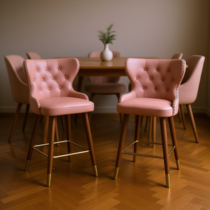 Sgabello da bancone Nevis rosa in similpelle trapuntata con finiture a borchie, set di 2 mobili da sala da pranzo in stile moderno metà secolo - Product Image 2