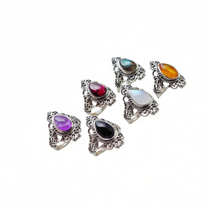 925 Silver Plated Natural Mix Gemstone <b>Rings</b> Lot Trendy Fashionable Wholesale Jewelry for Women for Wedding and Engagement - Product Image 1