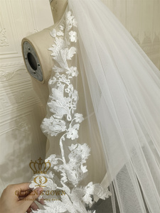 QUEENS GOWN Voile De Mariée Délicat Fan Forme Fleur Broderie Voile De Dentelle Avec Peigne À Cheveux Cathédrale Longueur pour La Mariée - Product Image 6