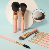 ZH Mini Kit de 10 Pinceaux de Maquillage Rose Portable, Doux, Végétaliens, à Poils Synthétiques, Sans Cruauté Animale, pour le Visage et le Correcteur