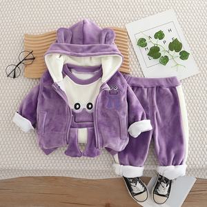 2025 nouvelle mode garçons filles décontracté 3 pièces ensemble chaud polaire doublé gilet sweat fermeture éclair automne hiver dessin animé en gros - Product Image 4