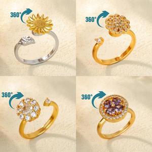 Nouvelle bague <span class=keywords><strong>anti</strong></span>-<span class=keywords><strong>stress</strong></span> et <span class=keywords><strong>anti</strong></span>-anxiété pour femme, en acier inoxydable plaqué or, motif géométrique rotatif, style européen et américain, très tendance - Product Image 2