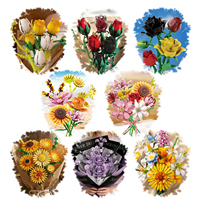 Ensemble de blocs de construction DIY pour bouquet de fleurs, roses, tournesols, tulipes, fleurs en briques, décoration de la maison, cadeau, jouet, vente en gros, jouets pour enfants 26111-26274