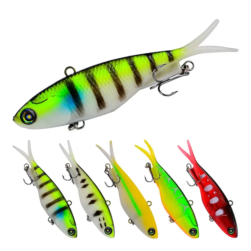 Free sample artificial silicone vibe 5 colors 3d eyes lead metal slow pitch jigs soft fishing lures