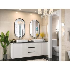 Brightify 20x36 inch Matte đen hình bầu dục phòng tắm Vanity gương kim loại khung treo tường cho phòng ngủ - Product Image 2