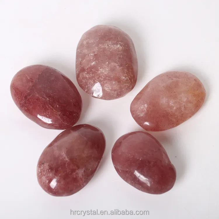 Wholesale Healing Semi-precious Stone Crafts Red Strawberry Quartz Crystal Palm Stone