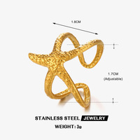 Cincin Bintang Laut Baja Tahan Karat Gaya Eropa dan Amerika untuk Wanita, Terinspirasi Instagram untuk Liburan Pantai, Model Terbuka
