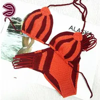 Women's Custom Stripe Bikini Set, Crochet Beachwear, Hot