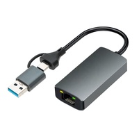 Çift Kafalı Tip-C USB-C Ethernet Adaptörü USB3.0 RJ45 Gigabit Kablolu Ağ Adaptörü 1000Mbps Uyumlu WindowsMacOS/Linux MacBook