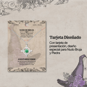 Ciondolo con nodo della strega in acciaio argento con avventurina verde portafortuna e collana di amuleto protettivo - Product Image 4