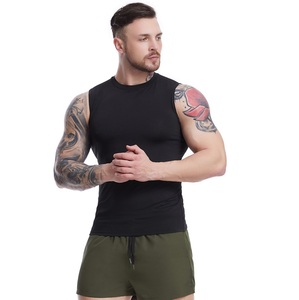 Custom Gym Knitted Sporty Black and White Sleeveless Quick Dry Breathable Running <b>Compressed</b> Workout Tank Top for Men - Product Image 1