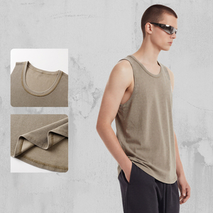 2026 <strong>Mens</strong> 325g Heavyweight <strong>Thermal</strong> Waffle Knit U-Neck Tank <strong>Top</strong> Blank Distressed Washed Singlet Tank <strong>Top</strong> - Product Image 2